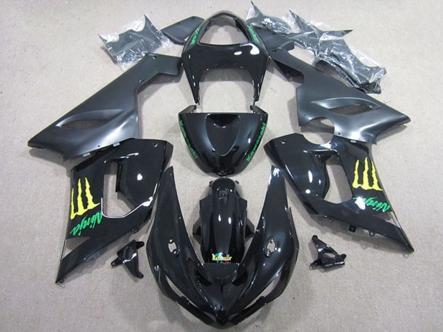 Mejores Carenado Moto Kawasaki ZX6R 2005-2006 - Negro Brillante Amarillo Monstruo