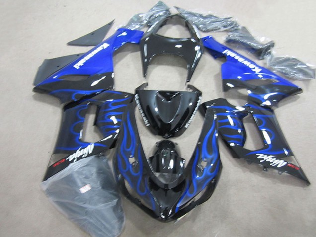 Mejores Carenados Moto Kawasaki ZX6R 2005-2006 - Negro Brillante Azul Llama