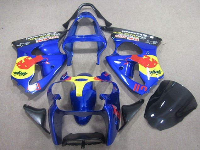 Mejores Carenados Moto Kawasaki ZX6R 2000-2002 - Azul Amarillo Rojo Bull