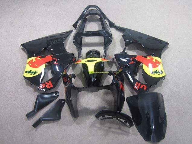 Mejores Carenado Moto Kawasaki ZX6R 2000-2002 - Negro Brillante Amarillo Rojo Bull