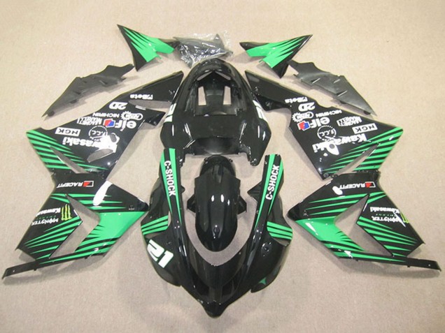 Mejores Carenados Moto Kawasaki ZX10R 2004-2005 - Negro Verde C-Shock Monstruo