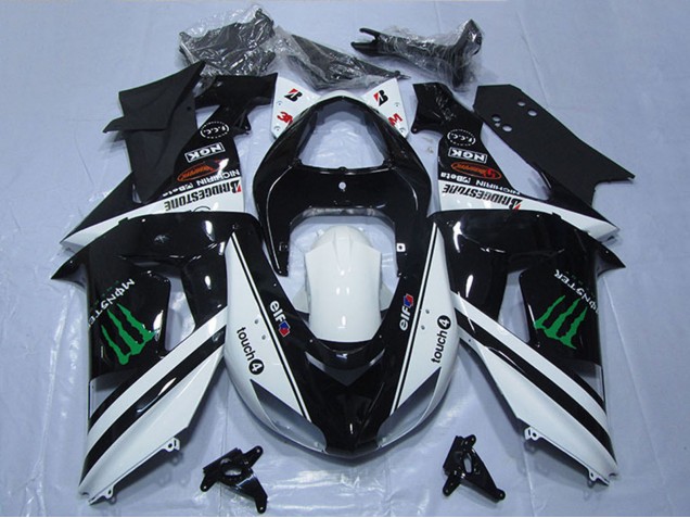 Mejores Carenados Moto Kawasaki ZX10R 2006-2007 - Blanco Negro Brillante Verde Elf Touch4 Monstruo
