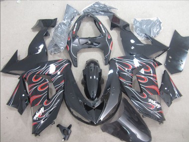 Mejores Carenados Moto Kawasaki ZX10R 2006-2007 - Negro Brillante Rojo Blanco Llama