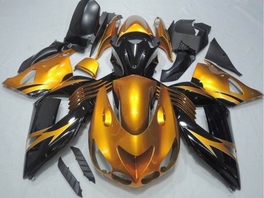 Mejores Carenado Moto Kawasaki ZX14R ZZR1400 2006-2011 - Oro Negro Brillante