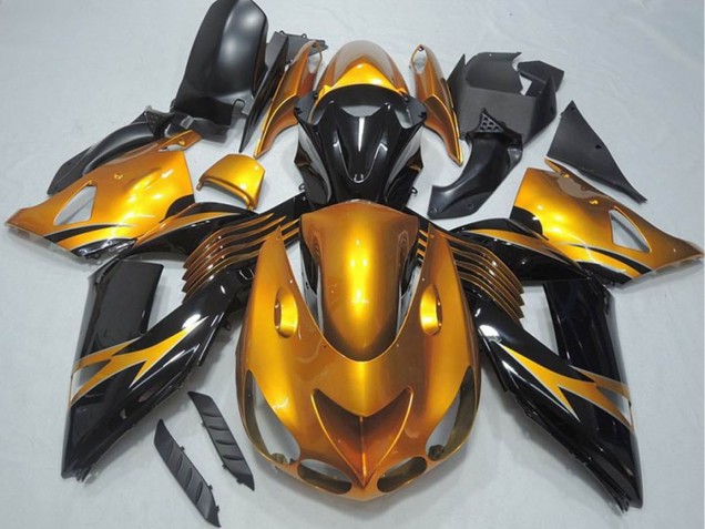 Mejores Carenado Moto Kawasaki ZX14R ZZR1400 2006-2011 - Oro Negro Brillante