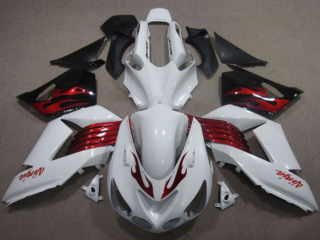 Mejores Carenados Moto Kawasaki ZX14R ZZR1400 2006-2011 - Blanco Rojo Negro