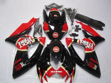 Mejores Carenados Moto Suzuki GSXR 600 2006-2007 - Negro Brillante Rojo Blanco Lucky Strike Motul