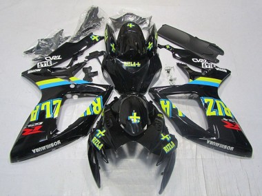 Mejores Carenados Moto Suzuki GSXR 600 2006-2007 - Negro Brillante Amarillo Rizla Rojo