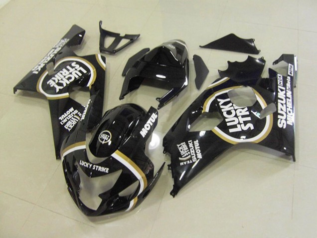 Mejores Carenados Moto Suzuki GSXR 750 2004-2005 - Negro Brillante Blanco Lucky Strike Motul