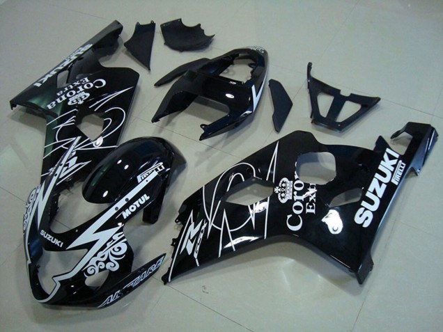 Mejores Carenados Moto Suzuki GSXR 750 2004-2005 - Negro Brillante Blanco Corona Extra Motul