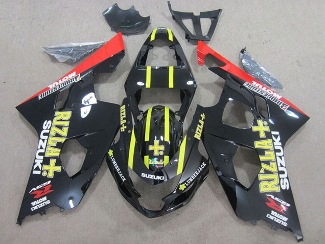 Mejores Carenados Moto Suzuki GSXR 750 2004-2005 - Negro Rojo Amarillo Rizla