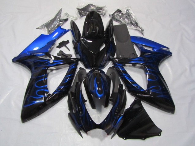 Mejores Carenados Moto Suzuki GSXR 750 2006-2007 - Negro Brillante Azul Llama
