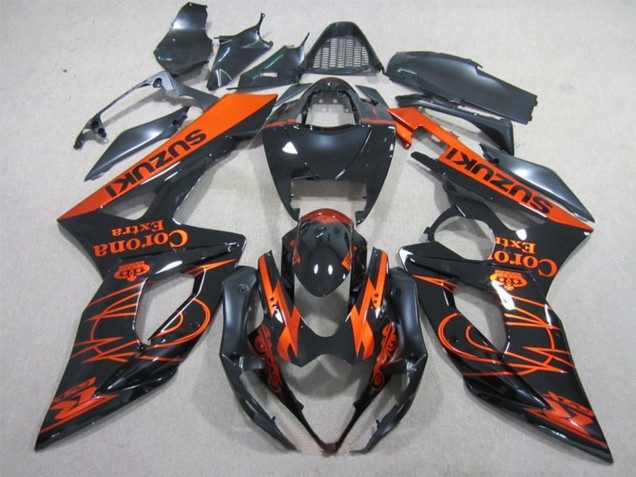 Mejores Carenados Moto Suzuki GSXR 1000 2005-2006 - Negro Brillante Naranja Corona Extra
