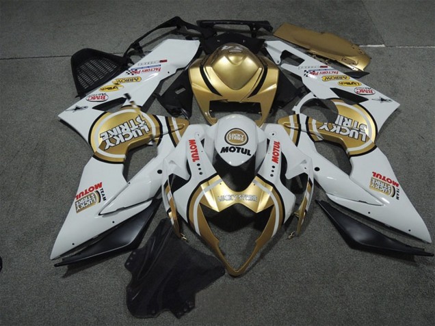 Mejores Carenados Moto Suzuki GSXR 1000 2005-2006 - Blanco Oro Lucky Strike Motul