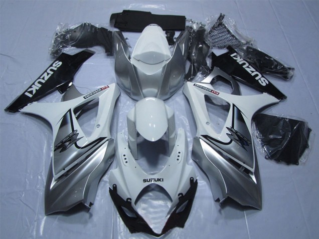 Mejores Carenado Moto Suzuki GSXR 1000 2007-2008 - Blanco Plata Negro