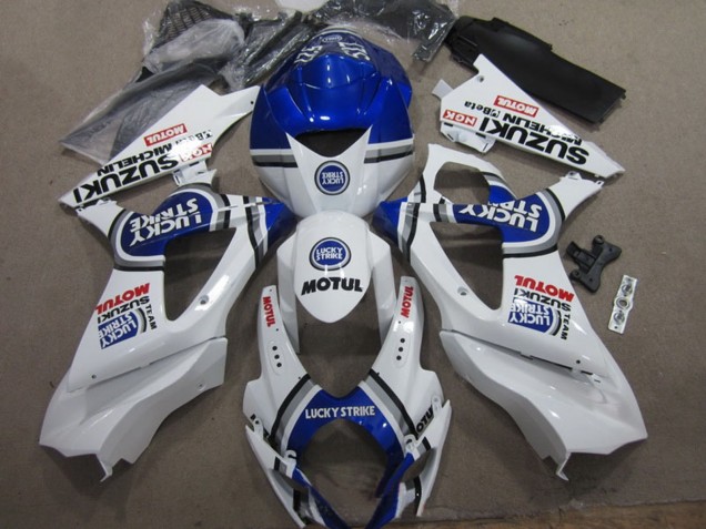 Mejores Carenados Moto Suzuki GSXR 1000 2007-2008 - Blanco Azul Lucky Strike Rojo Motul