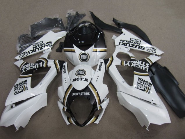 Mejores Carenado Moto Suzuki GSXR 1000 2007-2008 - Blanco Negro Lucky Strike Motul