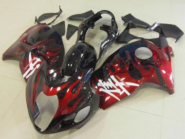 Mejores Carenados Moto Suzuki GSXR 1300 Hayabusa 1996-2007 - Negro Brillante Rojo Llama
