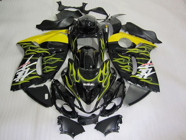 Mejores Carenados Moto Suzuki GSXR 1300 Hayabusa 2008-2020 - Negro Brillante Amarillo Llama