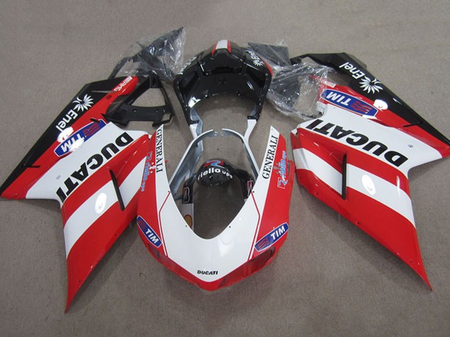 Mejores Carenados Moto Ducati 1098 2007-2014 - Rojo Blanco Negro Generali Tim