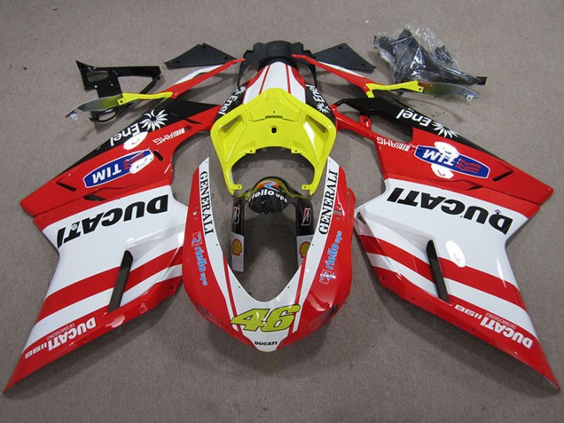 Mejores Carenados Moto Ducati 1198 2007-2014 - Blanco Amarillo Rojo Generali 46