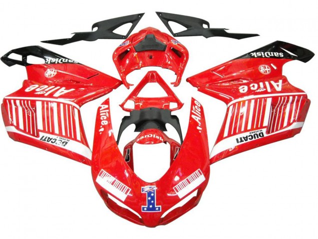 Mejores Carenados Moto Ducati 1098 2007-2014 - Blanco Rojo Negro Brillante Alice 1