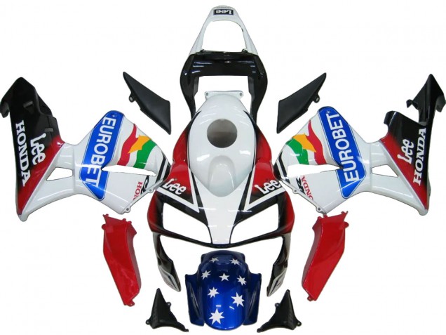 Mejores Carenado Moto Honda CBR600RR 2003-2004 - Blanco Rojo Azul Negro Brillante EuroBet