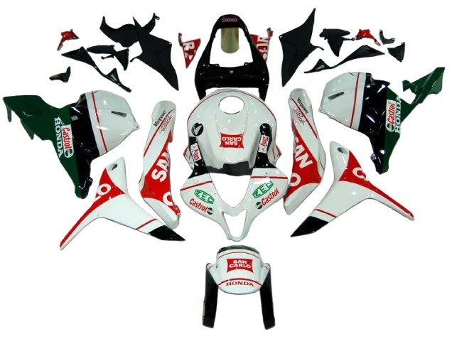 Mejores Carenados Moto Honda CBR600RR 2009-2012 - Blanco Rojo Verde Castrol San Carlo