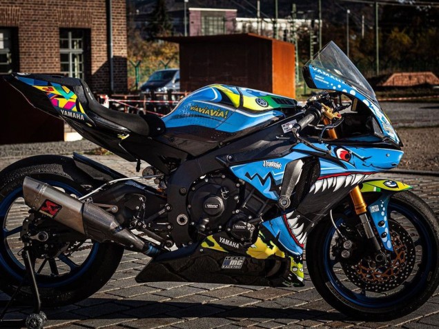 Mejores Carenados Moto Yamaha YZF R1 2015-2019 - Azul Amarillo Tiburón