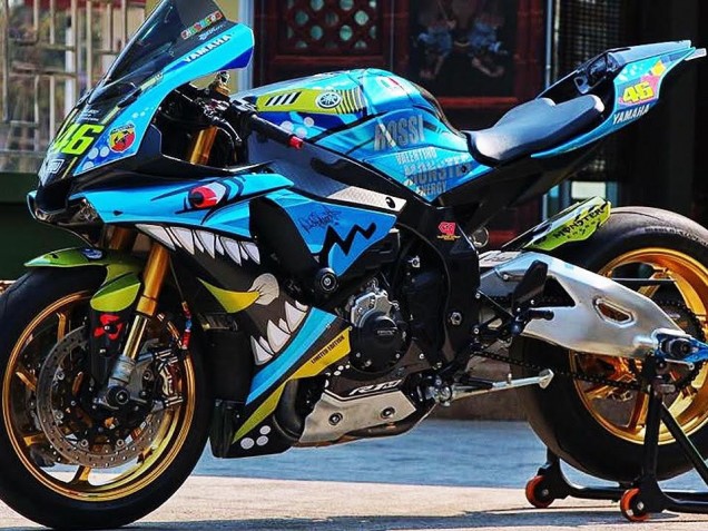 Mejores Carenados Moto Yamaha YZF R1 2015-2019 - Azul Amarillo Tiburón