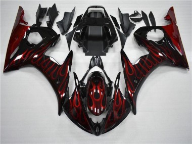 Plástico Moto R6 2003-2005 - Negro Rojo Llama
